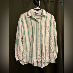 Old Navy Linen Blend Striped Button-Up Shirt